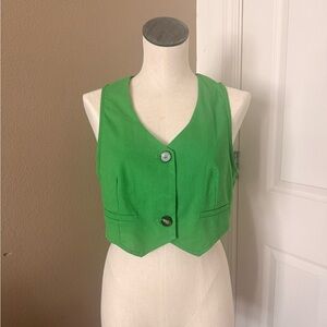 Commense Bright Green Button-Front Sleeveless Vest